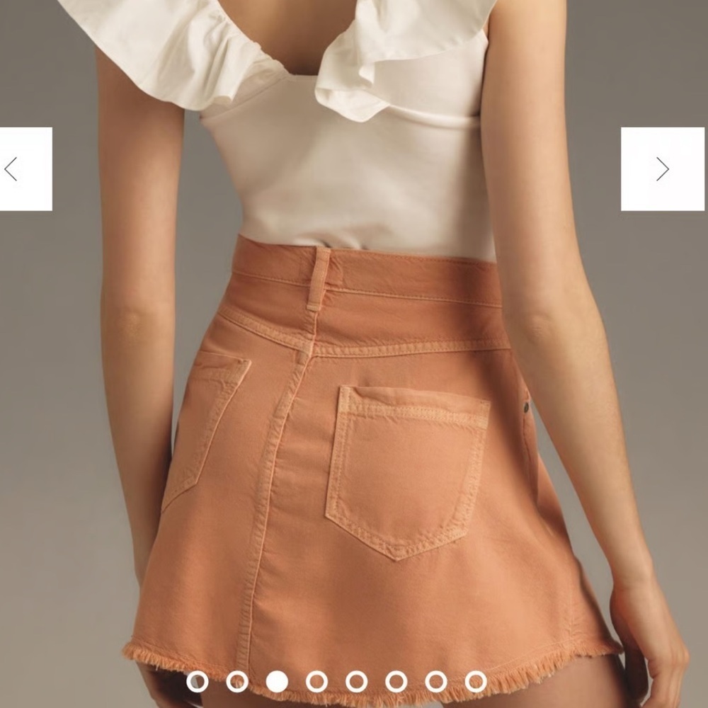 Anthropologie Pilcro Peach Pleated Micro Denim Mini Skirt with a Frayed Hem - Picture 11 of 12